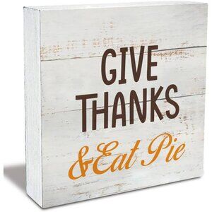 Rustic Give Thanks & Eat Pie Wood Box Sign Fall Autumn Wooden Box Sign